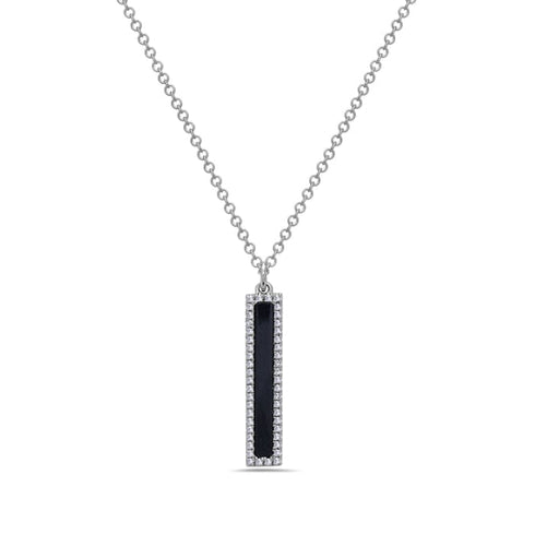 14K White Gold Black Onyx & Diamond Necklace